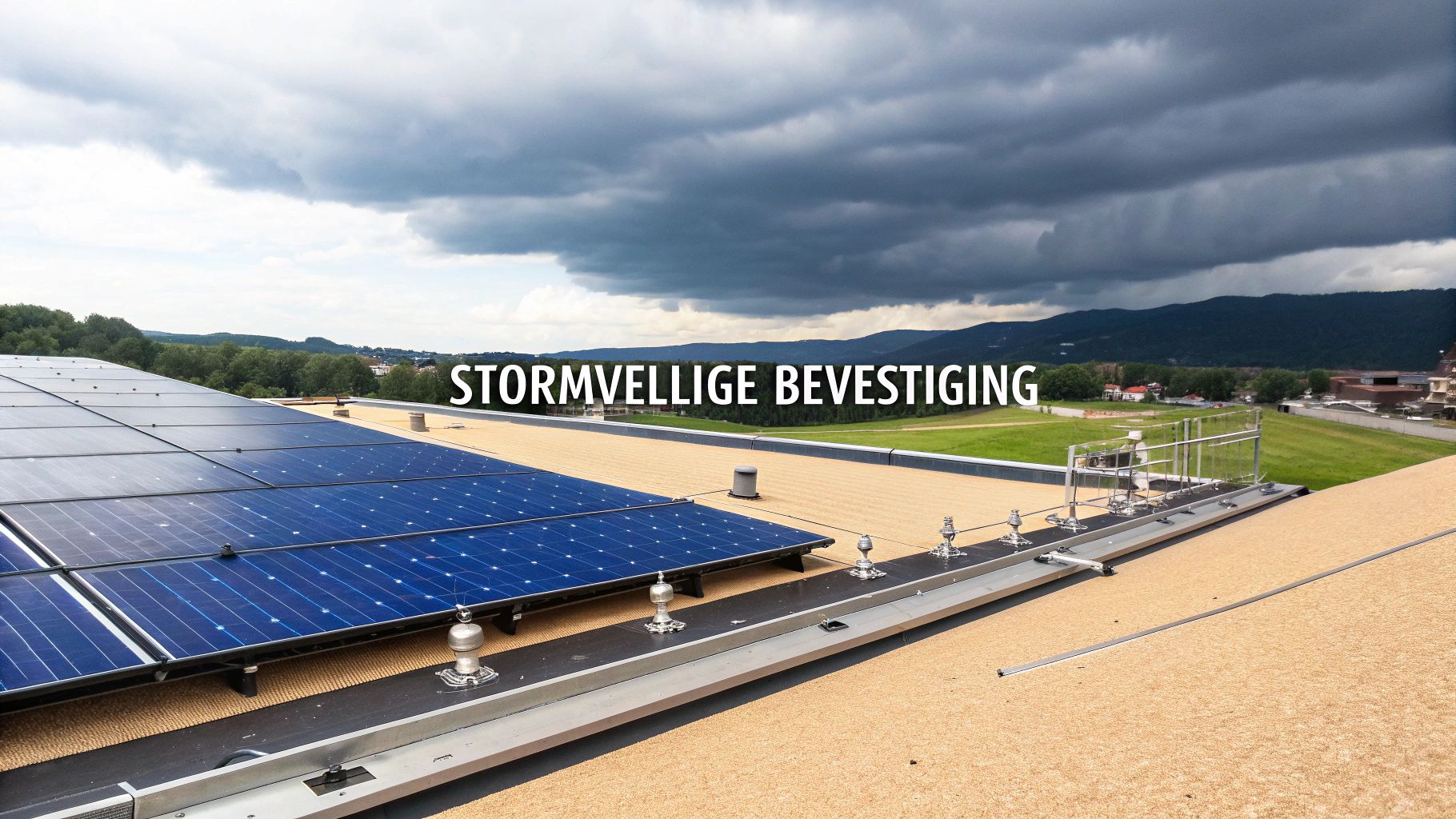 Plat dak zonnepanelen bevestiging die elke storm doorstaat
