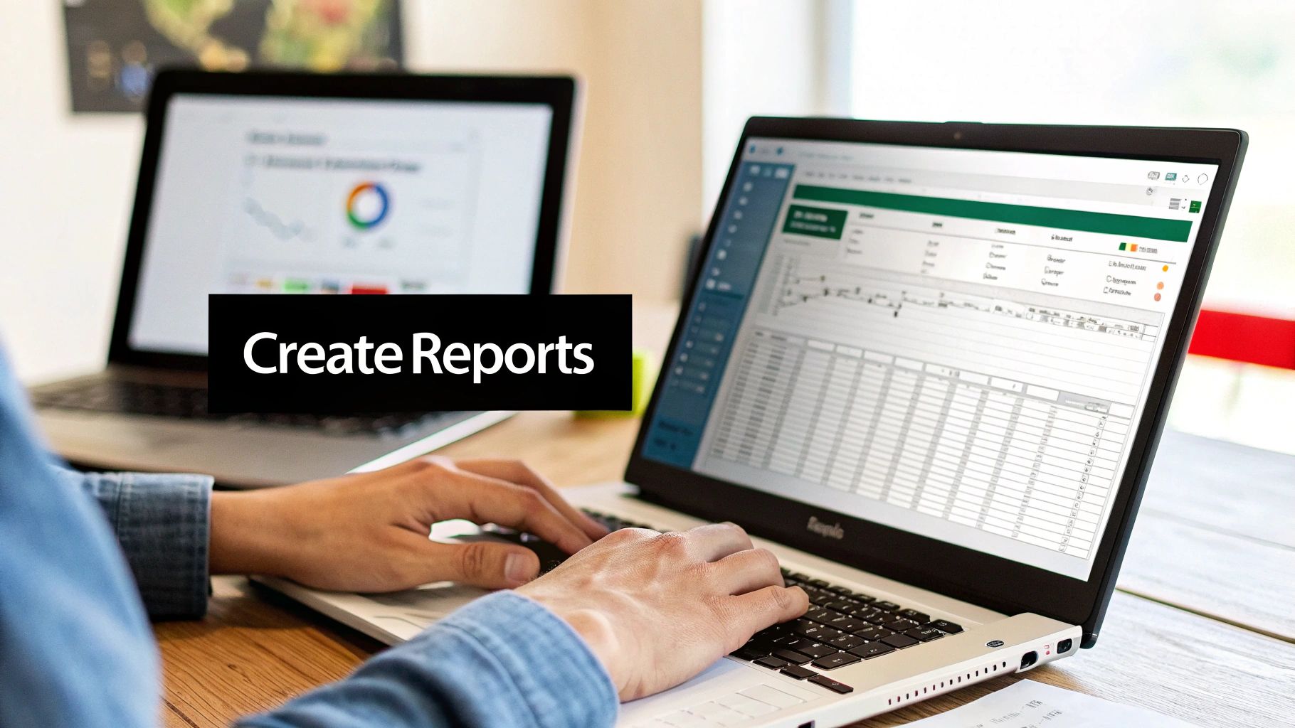 A person working on a laptop displaying data visualizations and charts.
