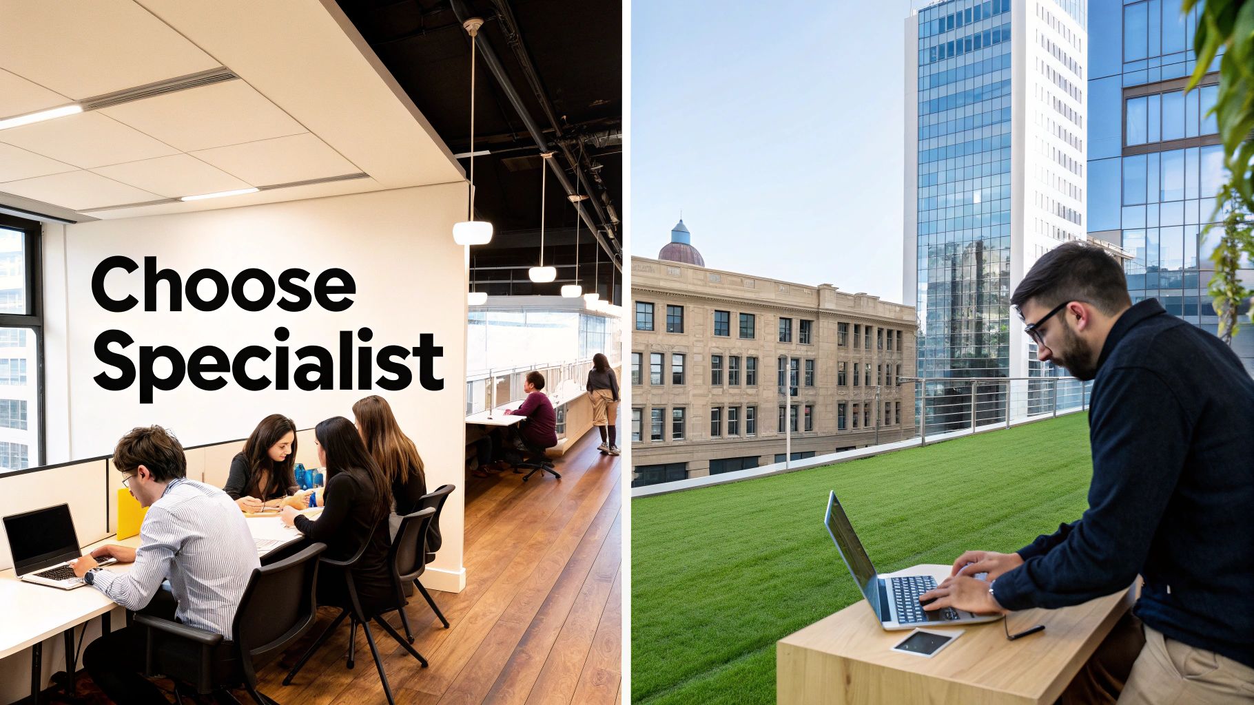 A woman at a desk with charts and graphs, representing marketing strategy.