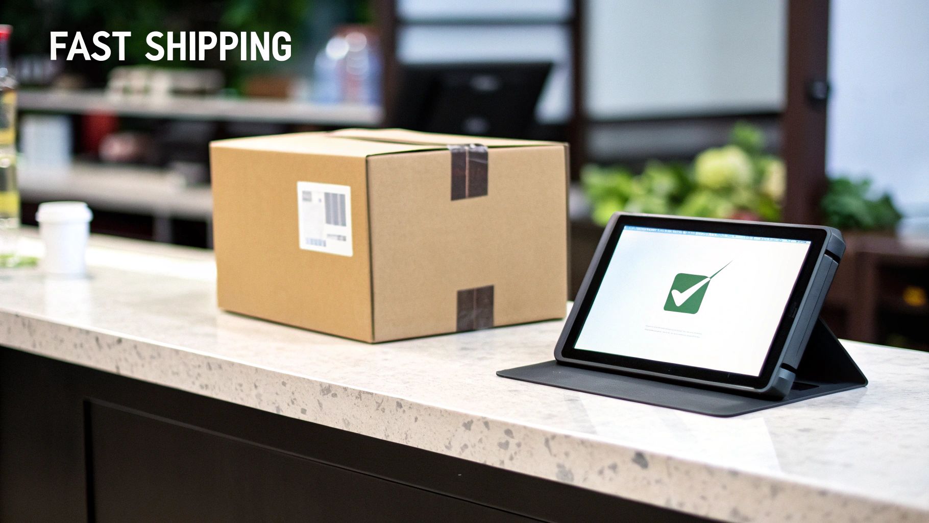 Boxes on a conveyor belt, representing an efficient shipping and logistics process.