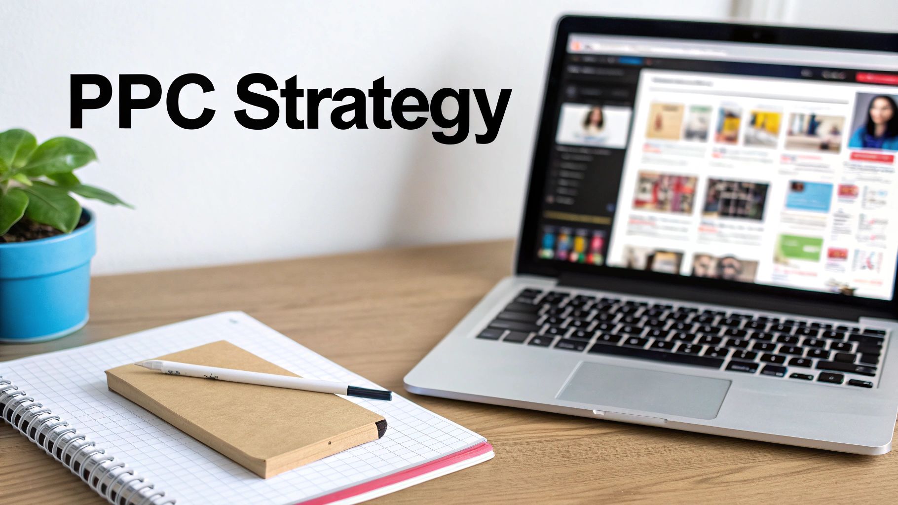 A person working on a PPC strategy on a laptop