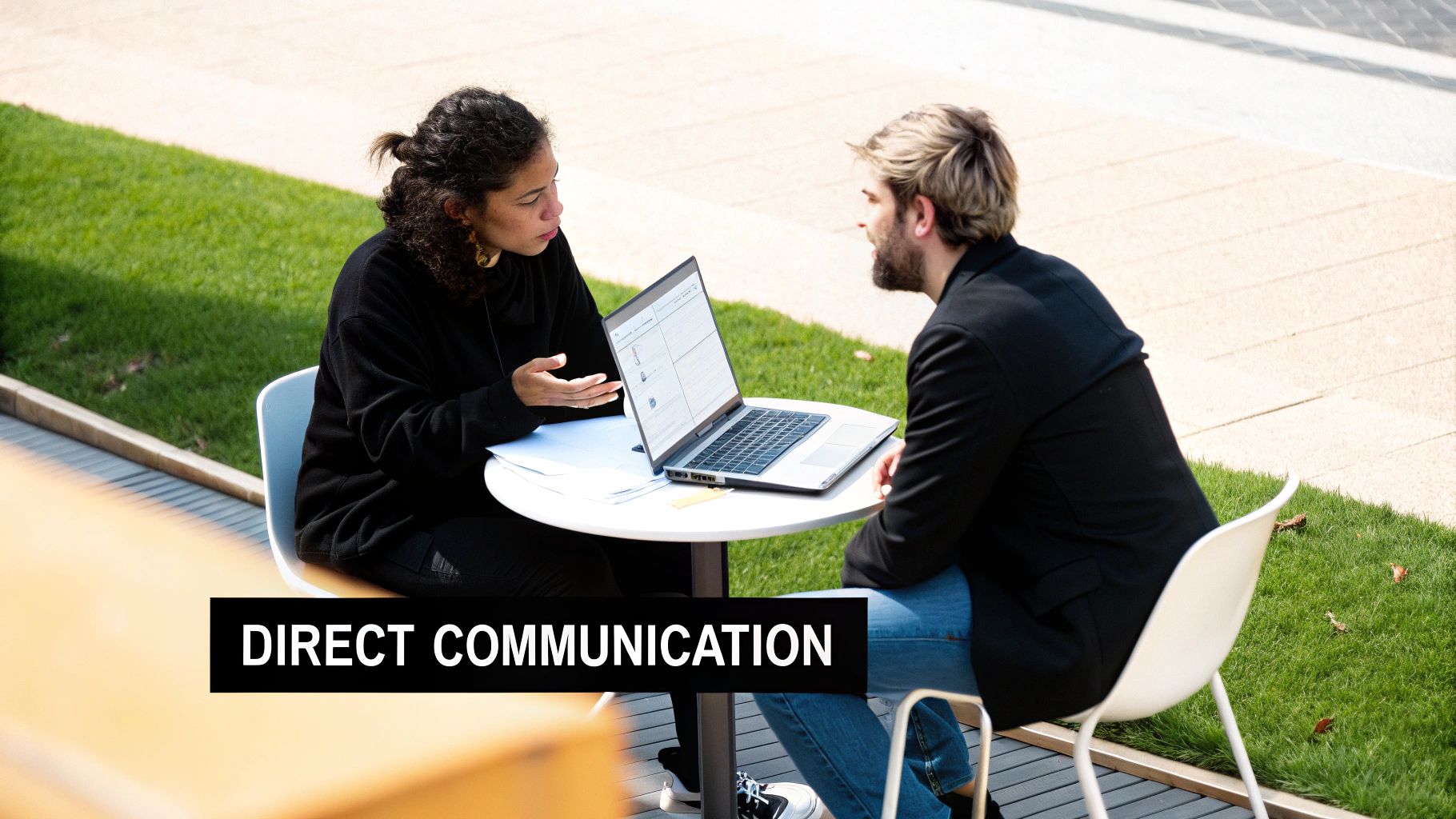 A person on a video call, representing direct and clear communication with a consultant.