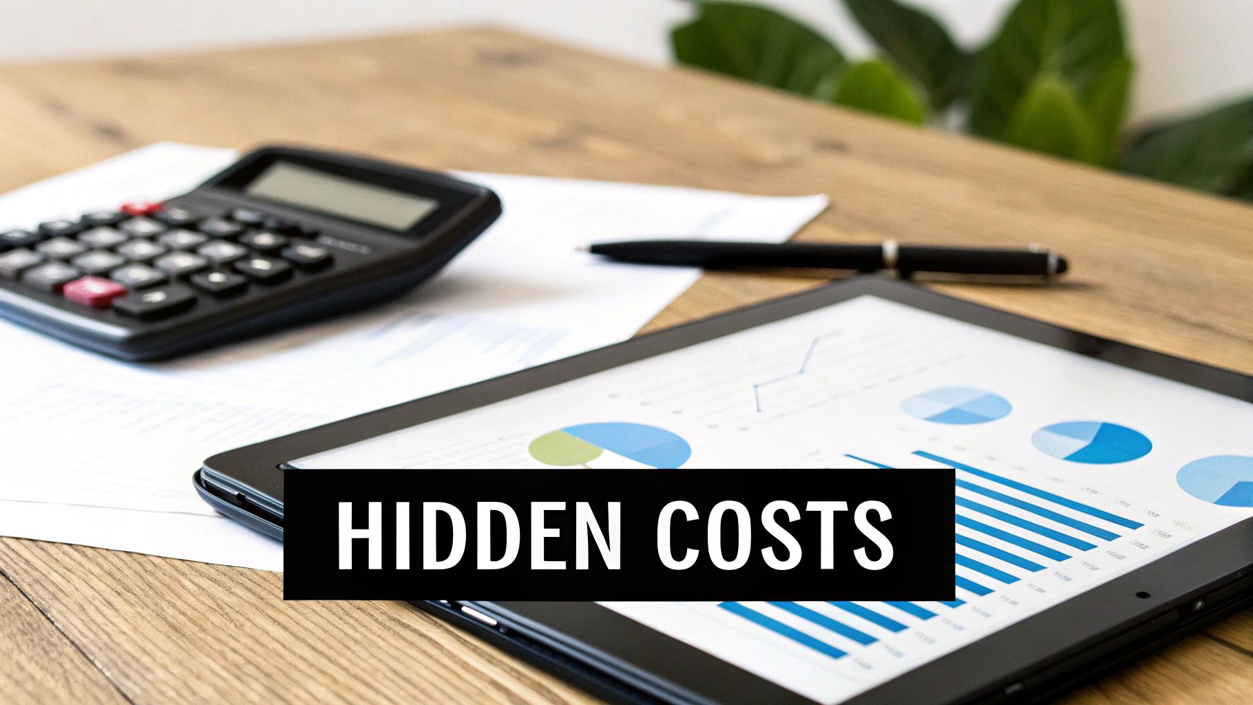 A person using a calculator to plan a budget, symbolizing the financial analysis of marketing costs.