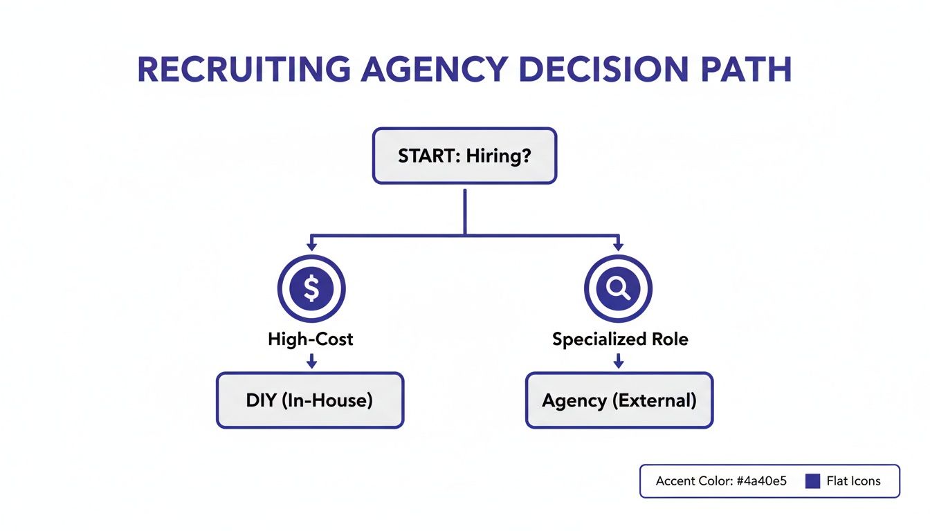 Flowchart illustrating the recruiting agency decision path based on high-cost or specialized roles.