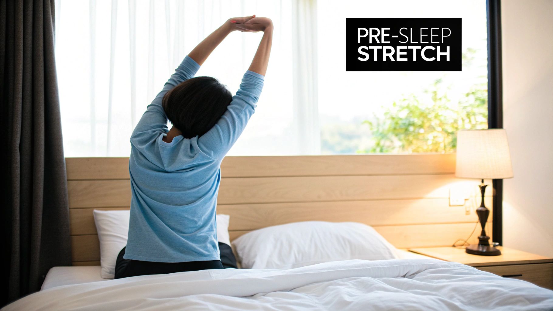 A person sleeping with supportive pillows to alleviate back pain.