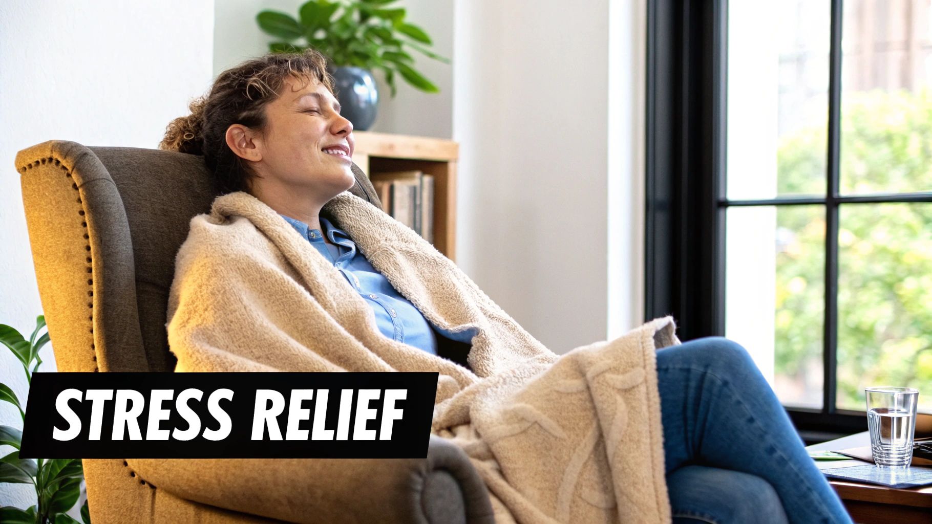 Image of a woman sleeping peacefully under a weighted blanket