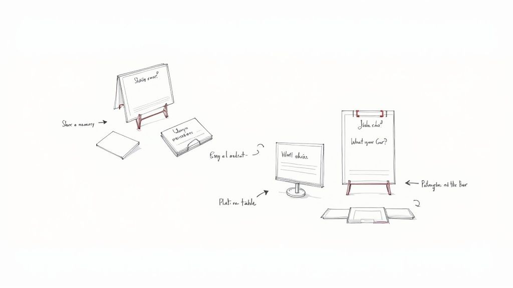 Guests interacting with prompt cards