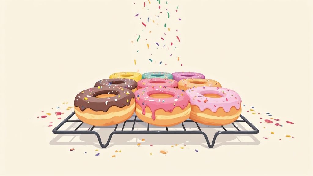 Une personne tenant un donut fraîchement glacé avec des vermicelles colorés