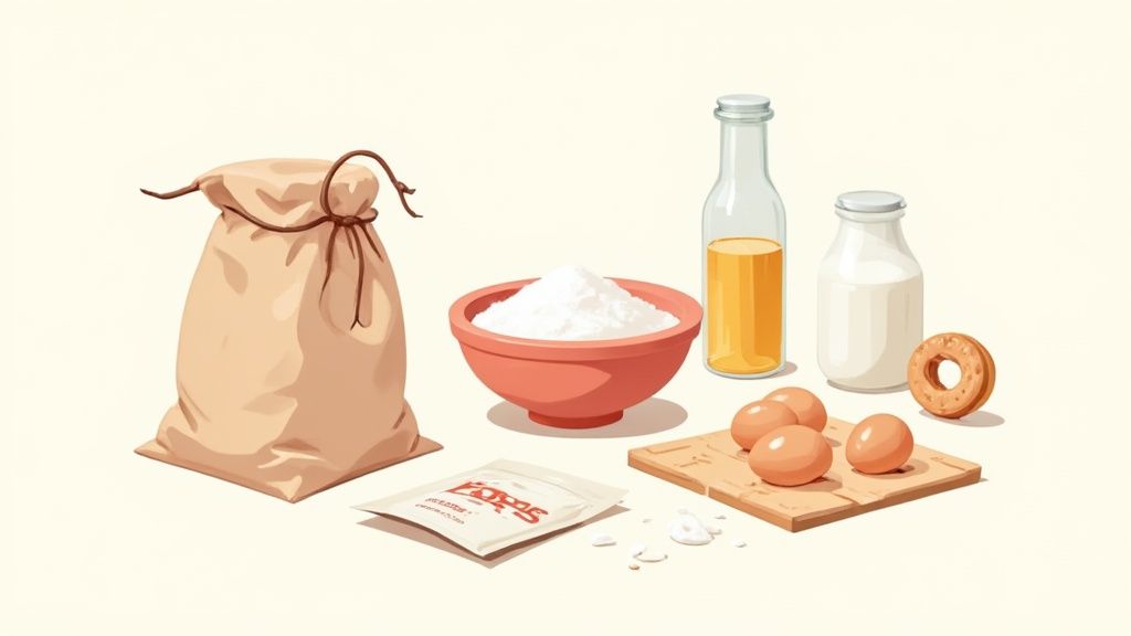 Pâte à donut en cours de pétrissage sur un plan de travail fariné