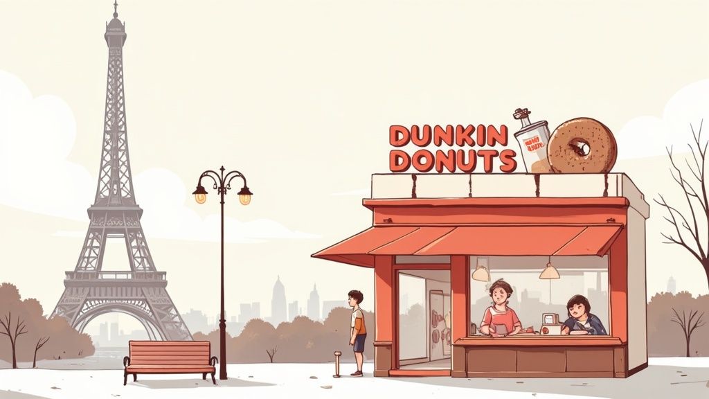 Donuts colorés de Dunkin' Donuts dans une boutique à Paris