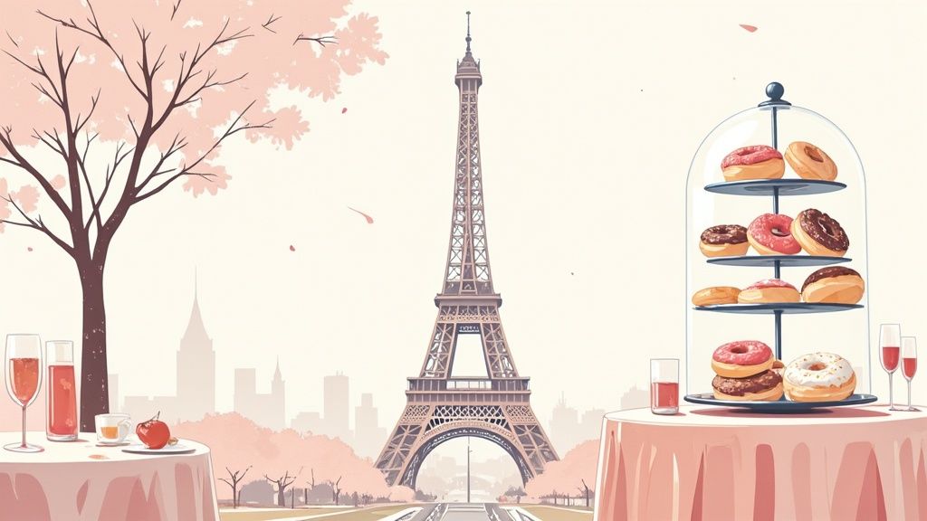 Assortiment de donuts créatifs et colorés dans une boutique parisienne