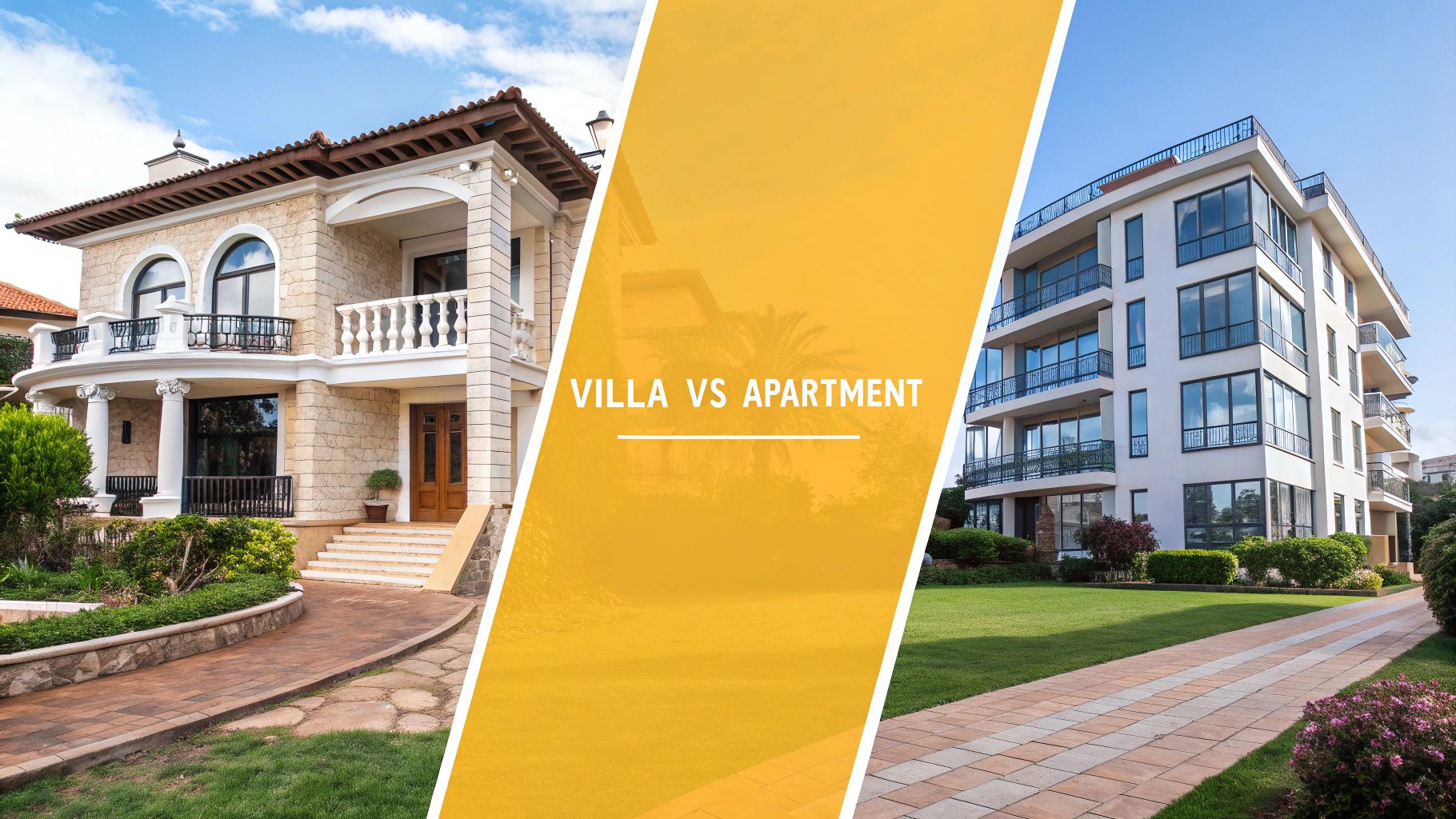 Modern villa with a private pool contrasted against an apartment building in Casablanca.