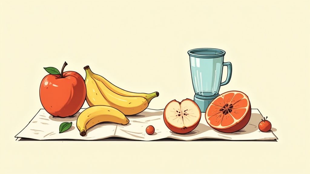 Des fruits et légumes frais prêts pour un smoothie.