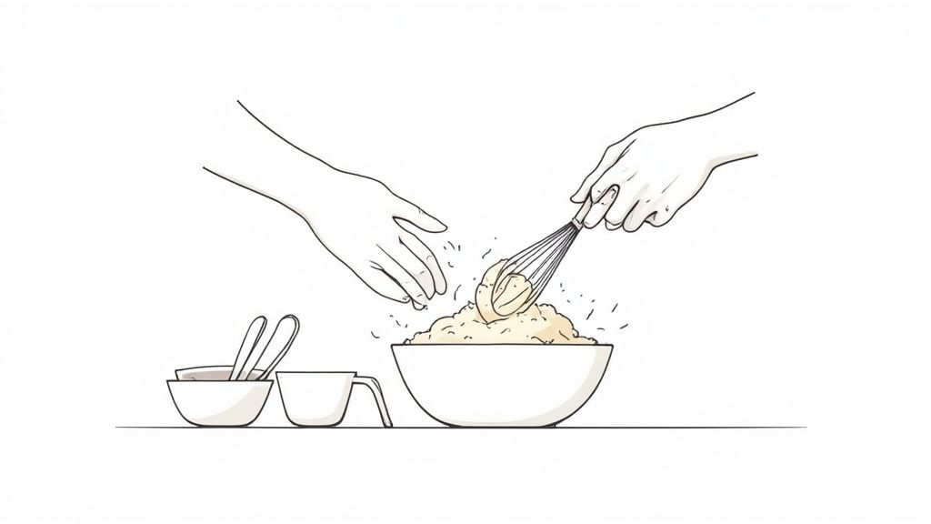 Pâte à donut étalée sur une surface farinée, prête à être découpée