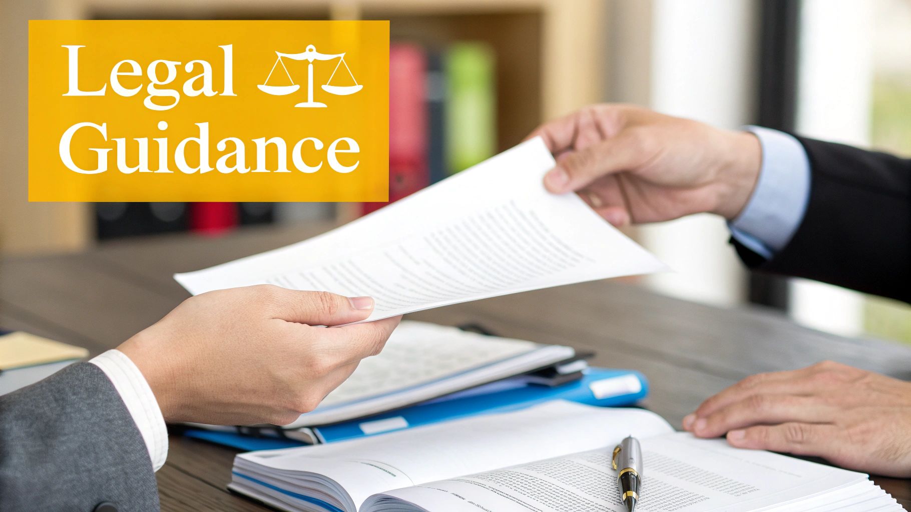 Legal documents and a pen on a wooden desk