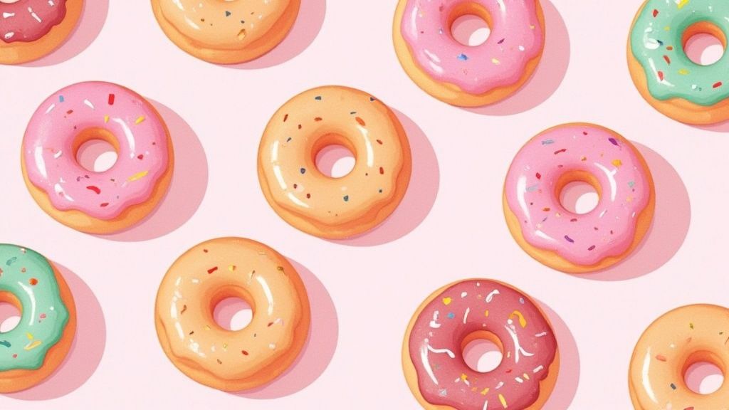 Un assortiment de donuts américains avec glaçages variés posés sur une grille de refroidissement.