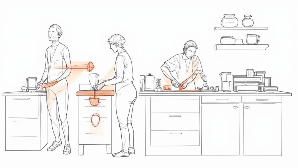 Pâtissier nettoyant un plan de travail en inox dans un laboratoire impeccable