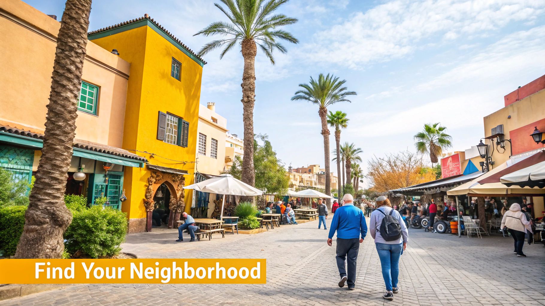 A scenic view of Marrakech's diverse neighborhoods, blending traditional and modern architecture.