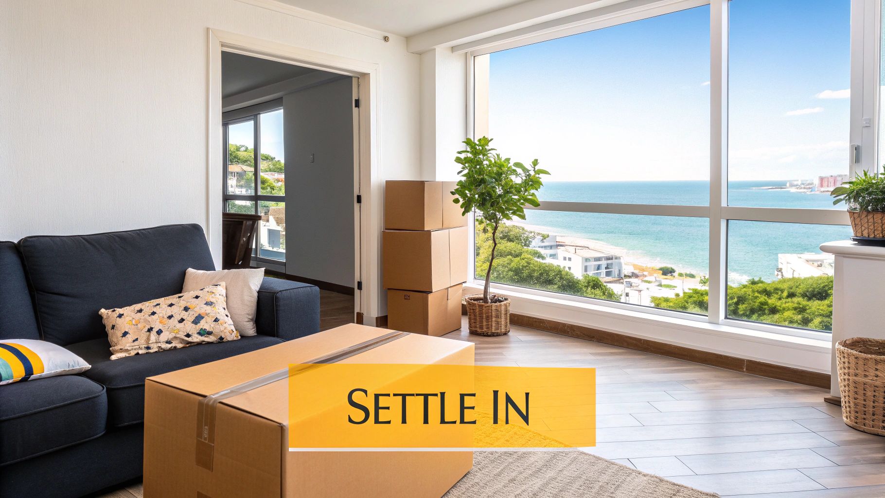 A scenic view of the Martil coastline and city life, representing the transition into local life.