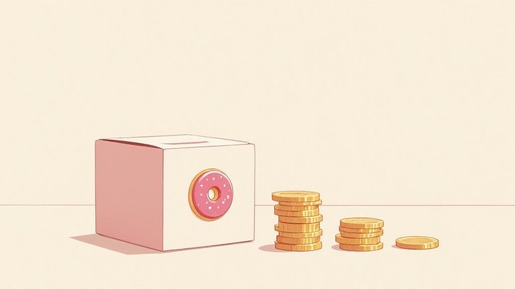 Donuts et argent pour illustrer le budget d'une franchise Dream Donuts