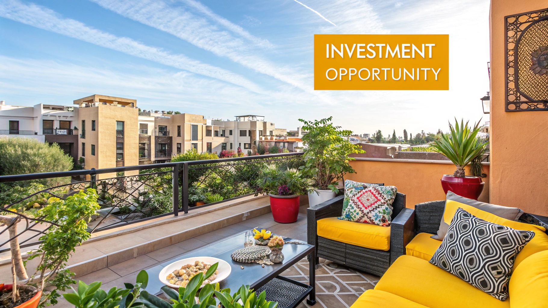 A view of Marrakech showing the dense historic architecture giving way to greener, more planned modern districts