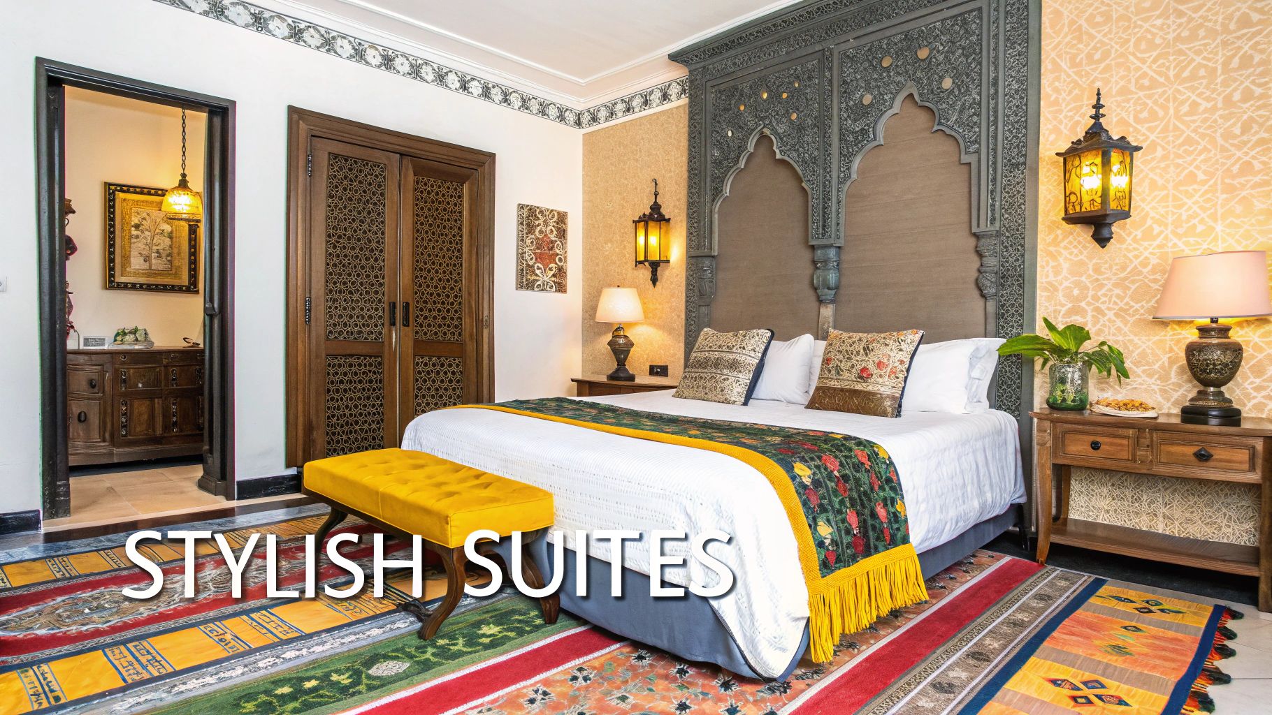 Lush gardens and modern architecture of W Hotel Marrakech in Hivernage