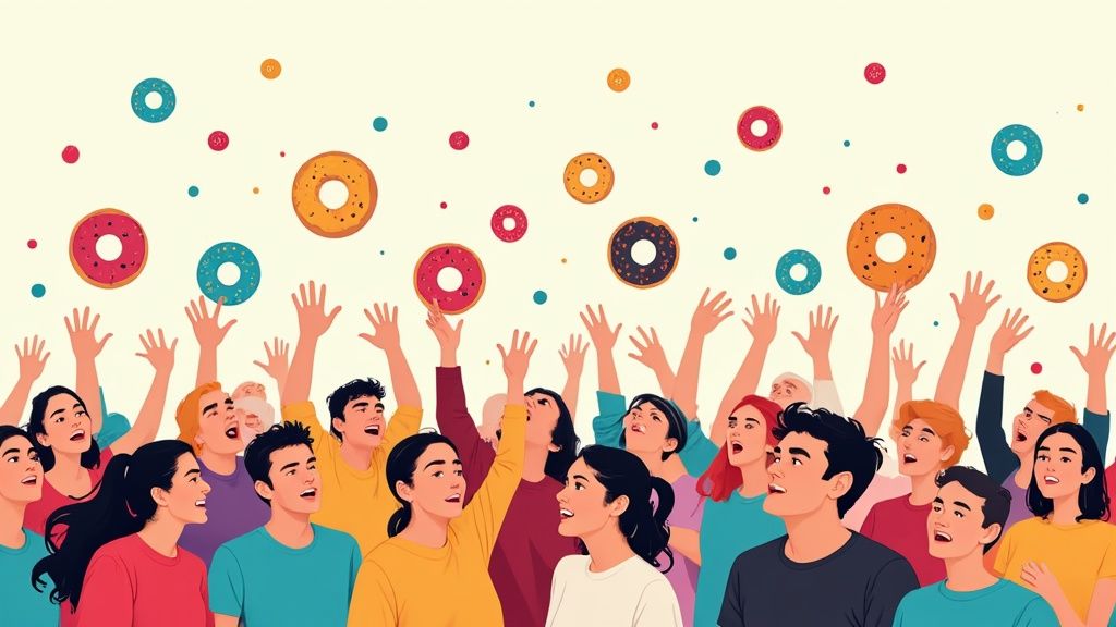 Une sélection de donuts colorés et appétissants sur un comptoir