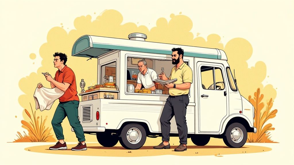 Une personne présentant un business plan à un banquier dans un bureau moderne.