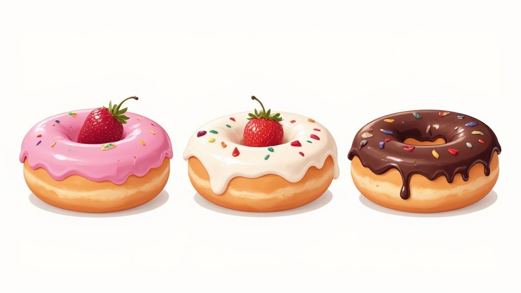 Une variété de donuts originaux avec des glaçages colorés et des garnitures uniques.