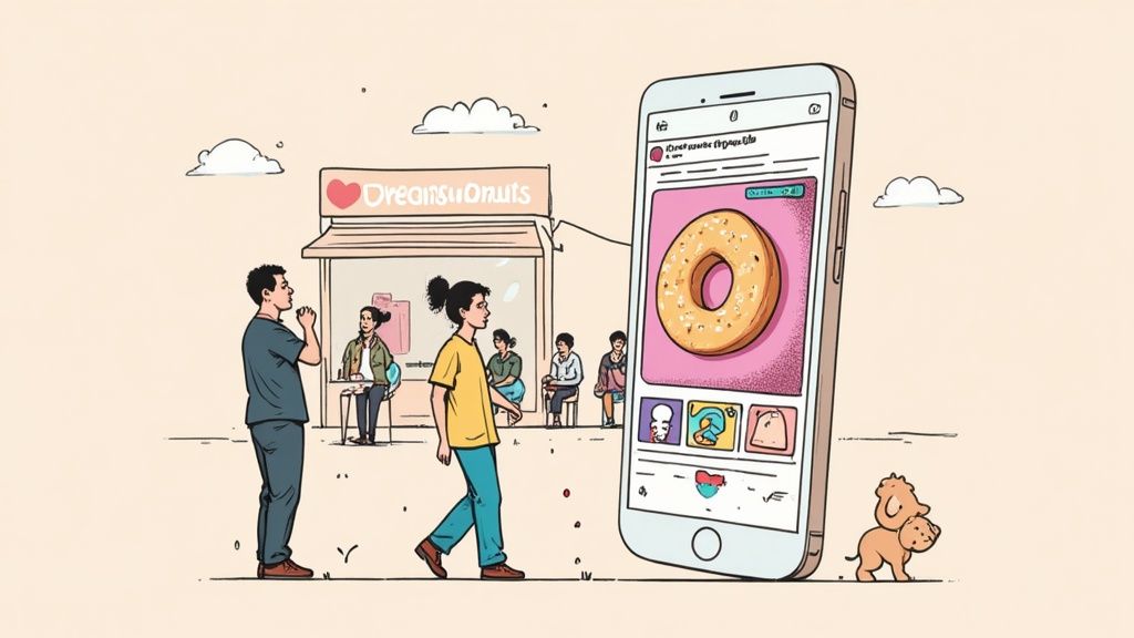 File d'attente devant une boutique Dreams Donuts lors d'une ouverture