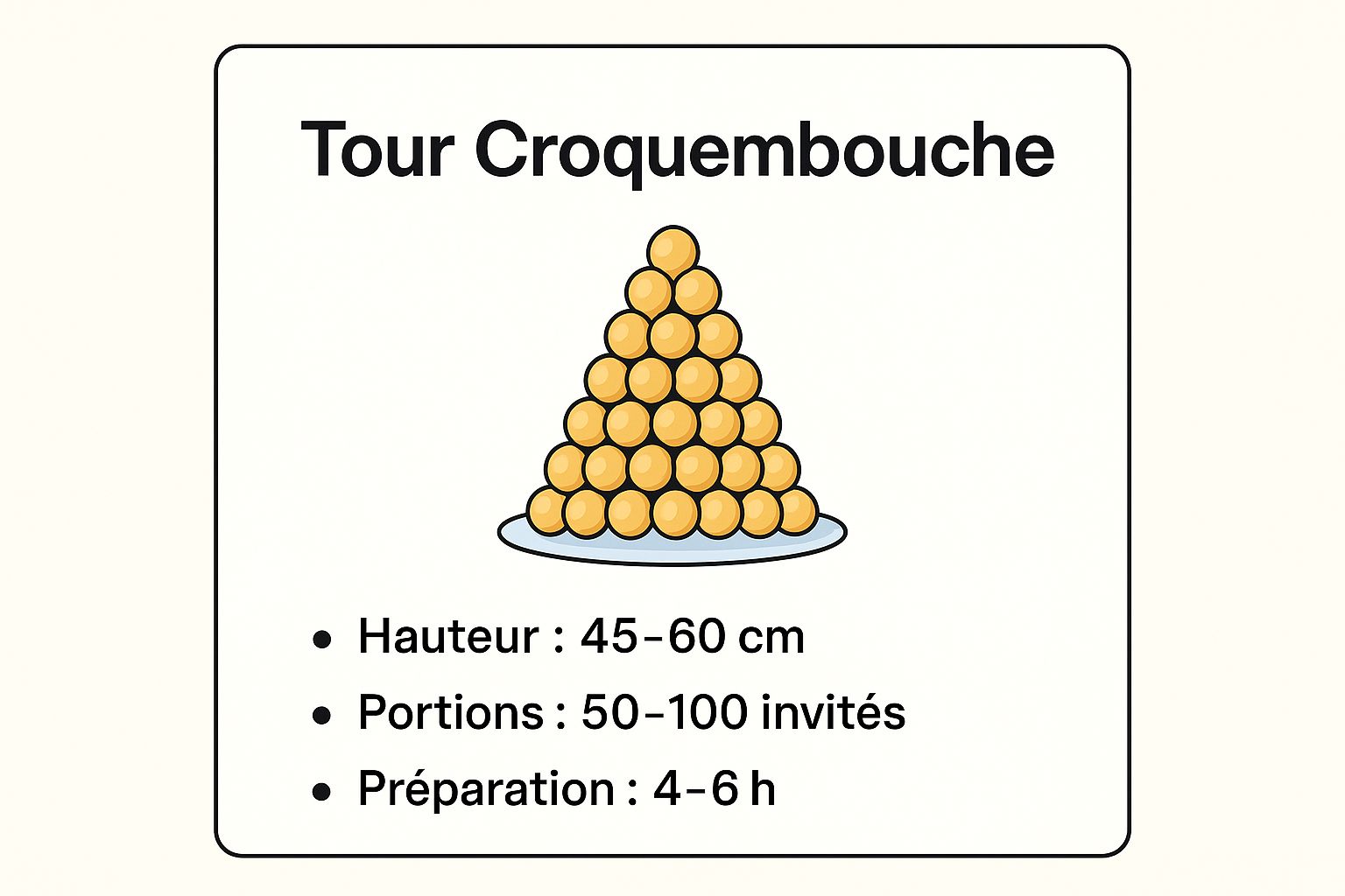Infographic showing key data about La Tour de Croquembouche : L'Élégance Traditionnelle Réinventée