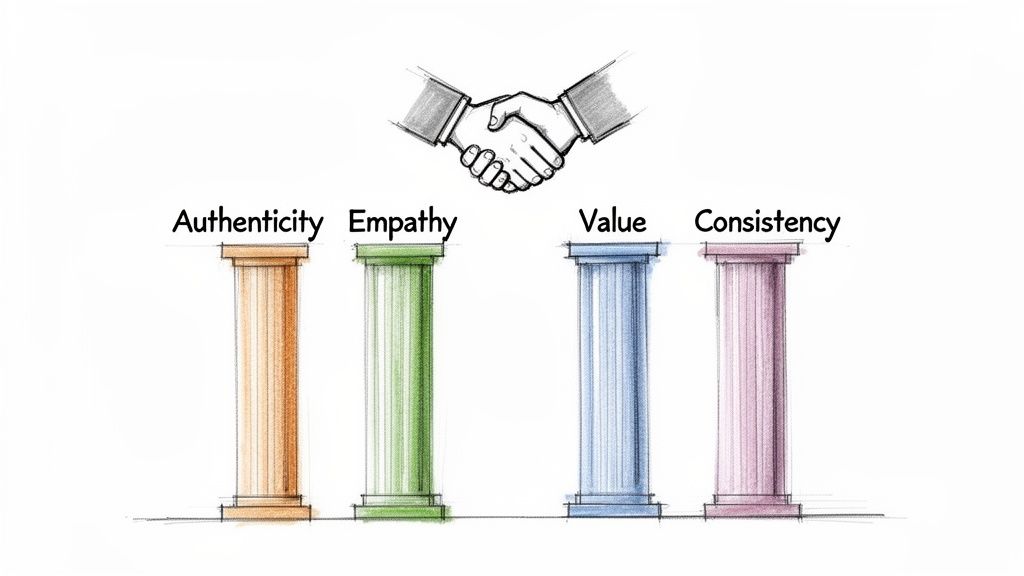 Four pillars of trust: Authenticity, Empathy, Value, and Consistency.