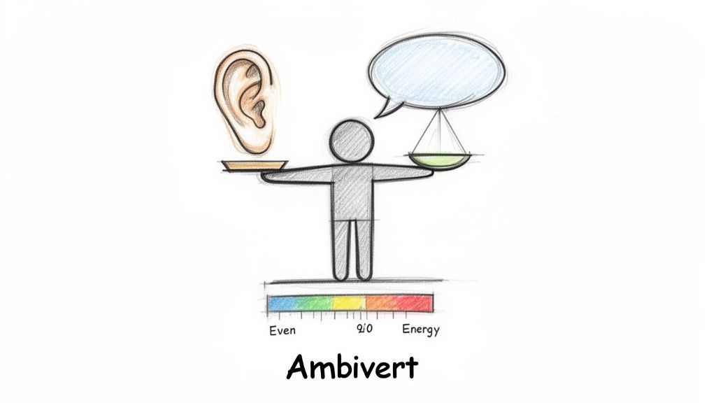 Ambivert balancing listening and speaking.