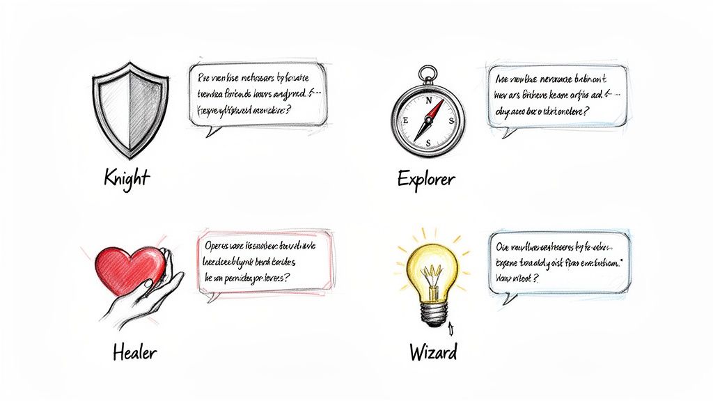 Four buyer archetypes: Knight, Explorer, Healer, and Wizard.