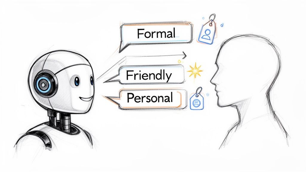 AI personalizing communication for a human user.