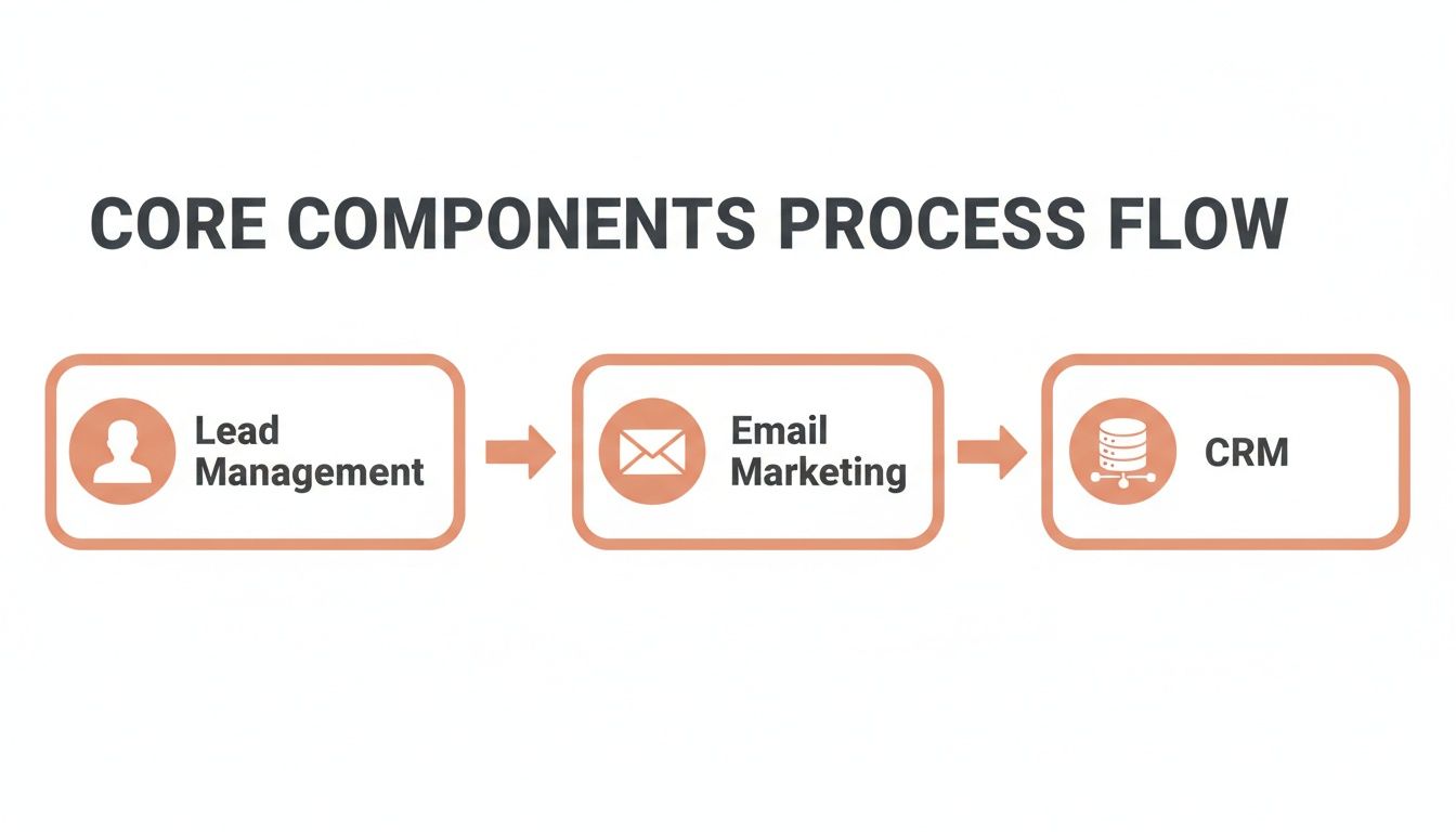 A flow diagram showing how sales and marketing automation works.