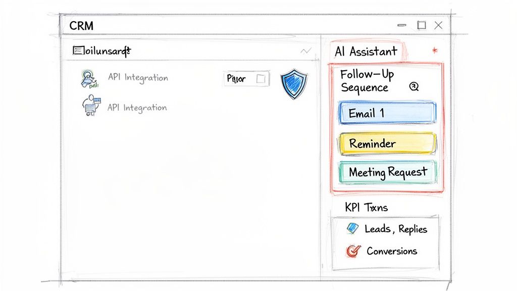 Sketch of a CRM interface with AI features for sales.