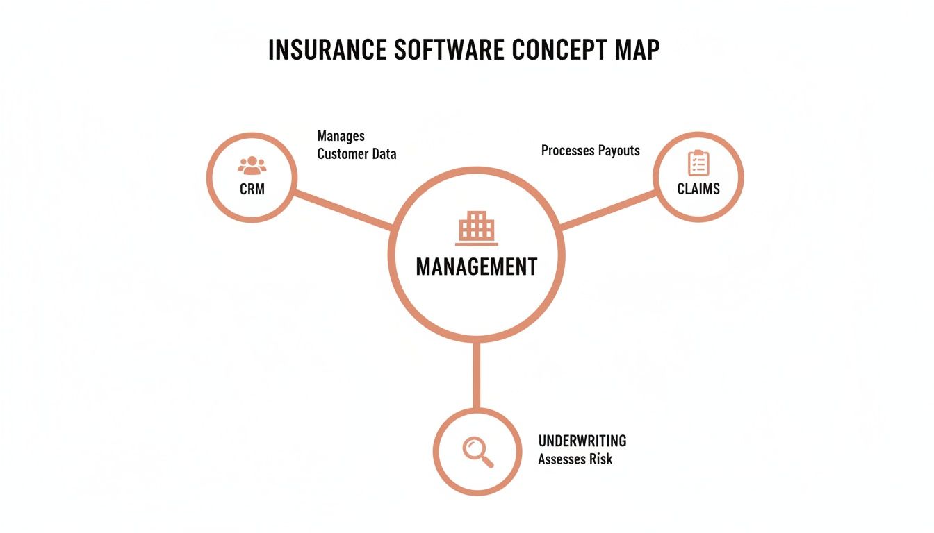 A diagram showing the core components of insurance software.