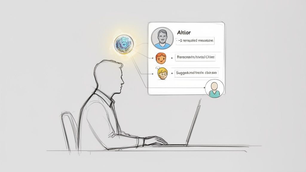 User on a laptop interacting with an AI digital assistant.
