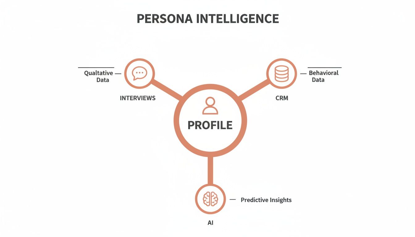 A diagram showing how a persona profile is built from multiple data sources.