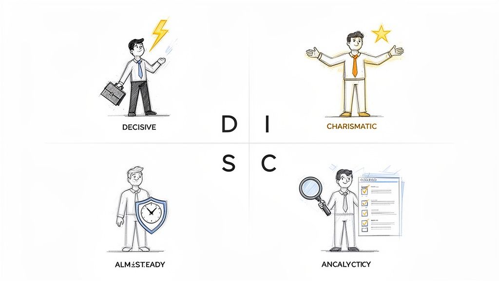 Illustration of the four DISC personality types.
