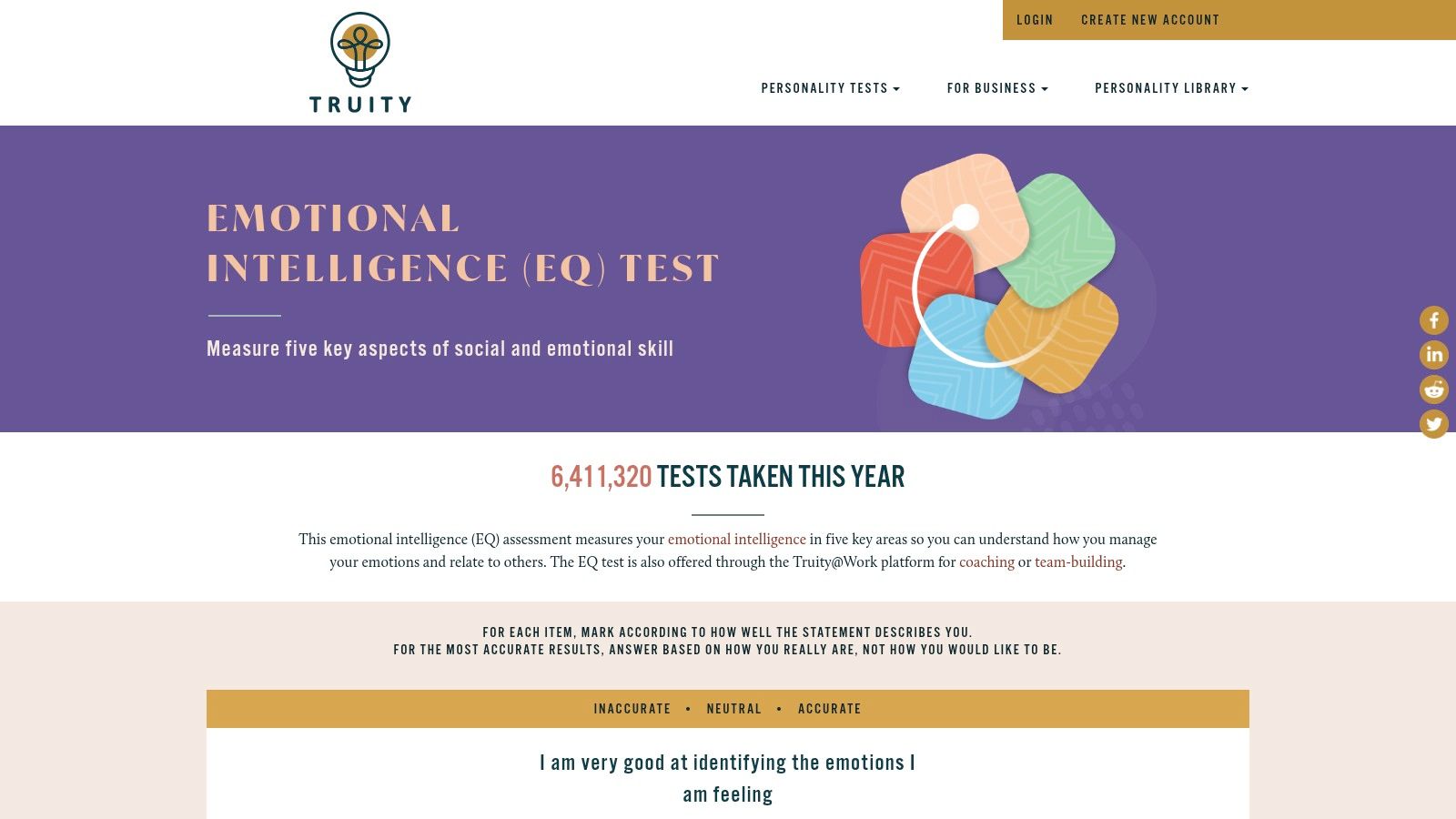Truity’s emotional intelligence (EQ) test interface.