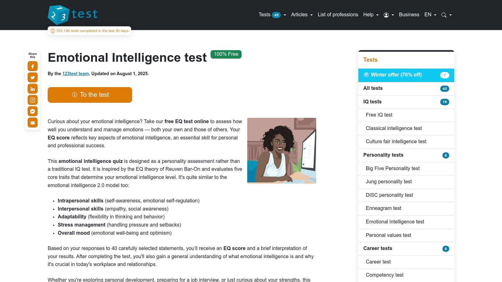 123test's emotional intelligence test interface.