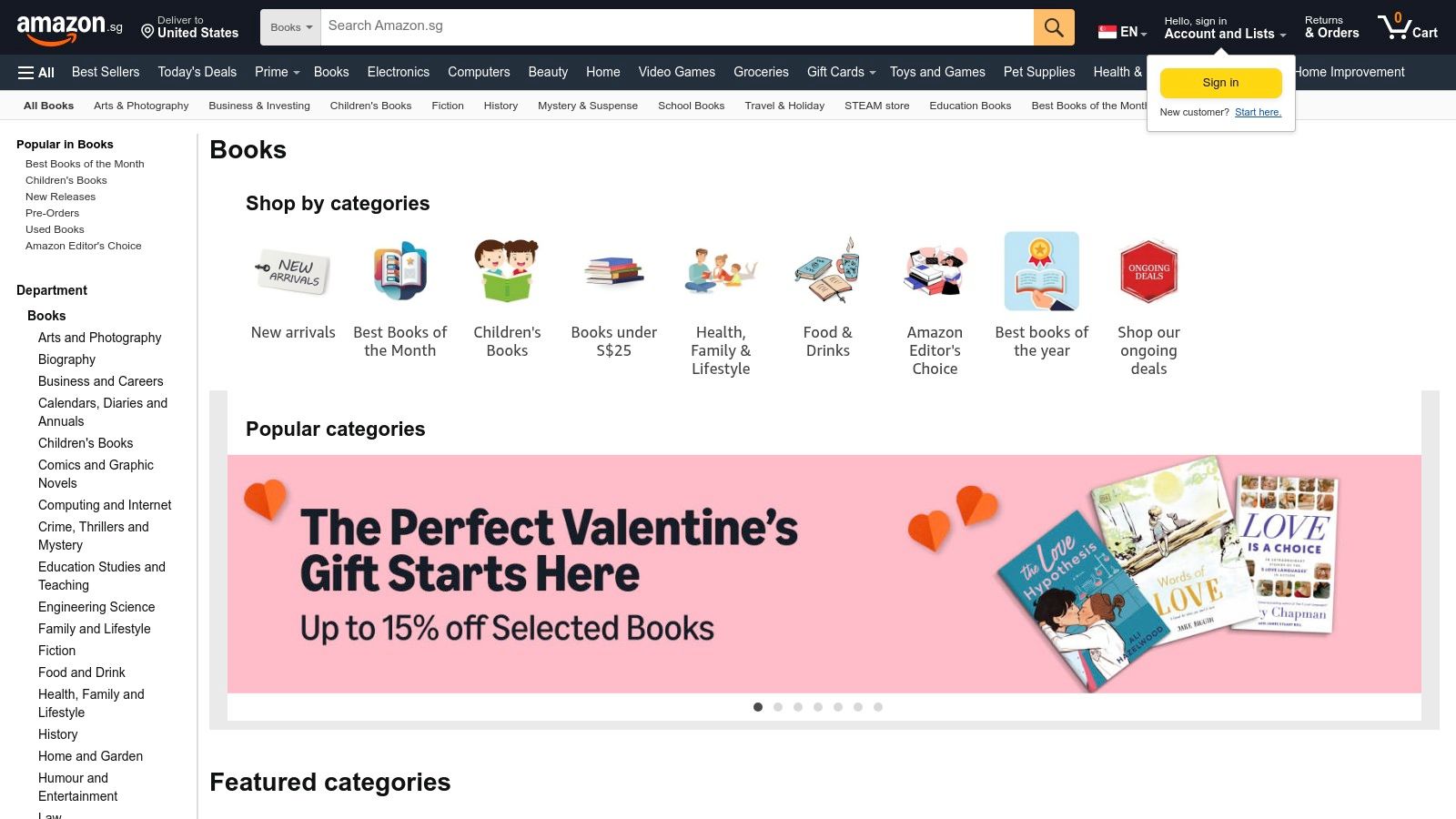 Amazon Singapore books homepage