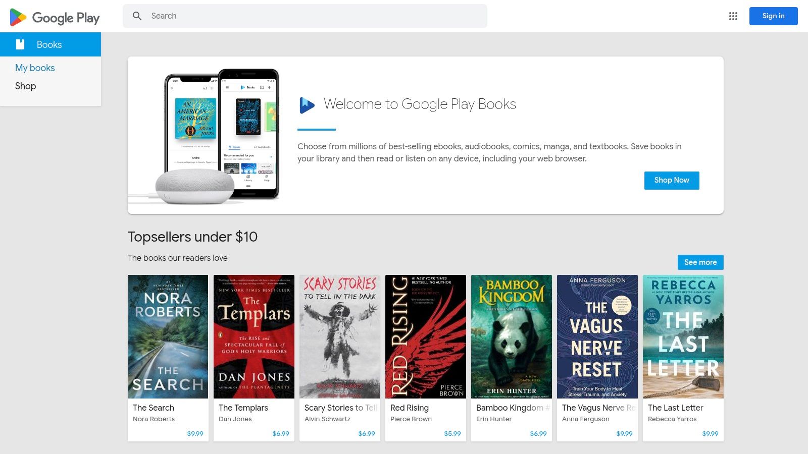 Google Play Books app showing sales book titles
