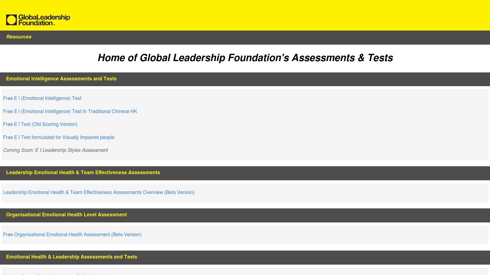 Global Leadership Foundation's emotional intelligence test interface.