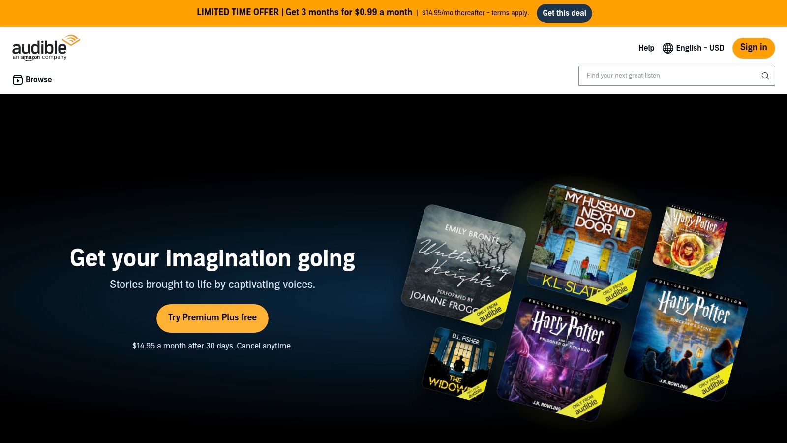 Audible's homepage.