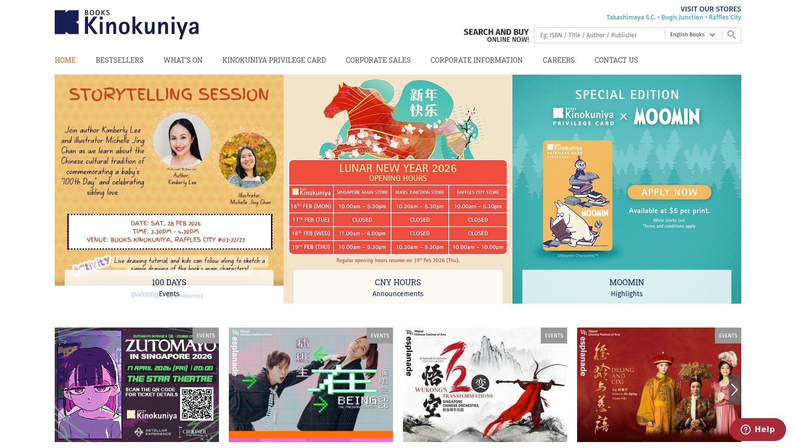 Books Kinokuniya Singapore online store homepage