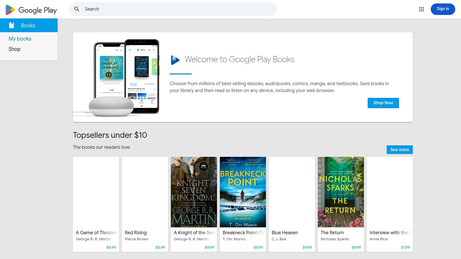 Google Play Books homepage