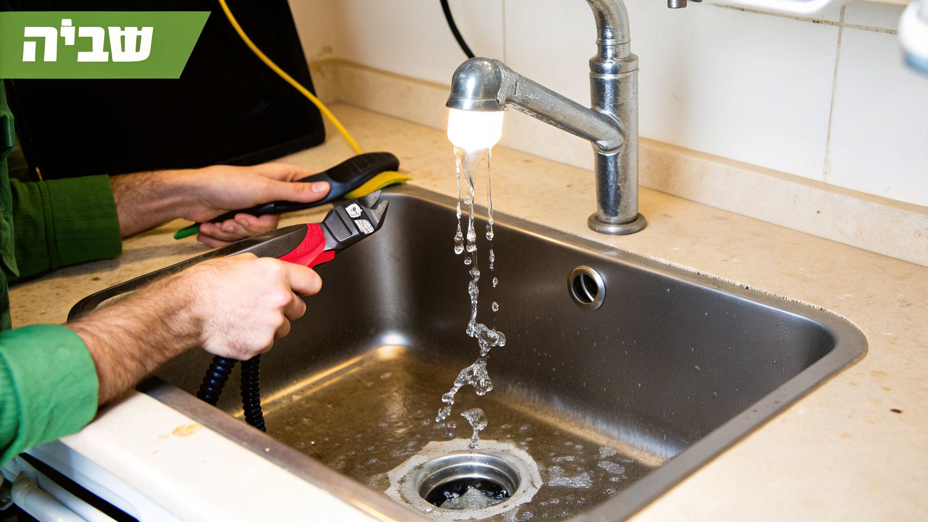 אישה מנקה טוחן אשפה עם קוביות קרח ולימון